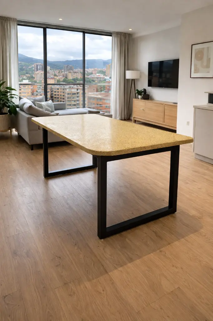 Comedor Carpintero (Longitud: 160cm - Ancho: 90cm - Altura: 72cm, Azufral, Verde Esmeralda)