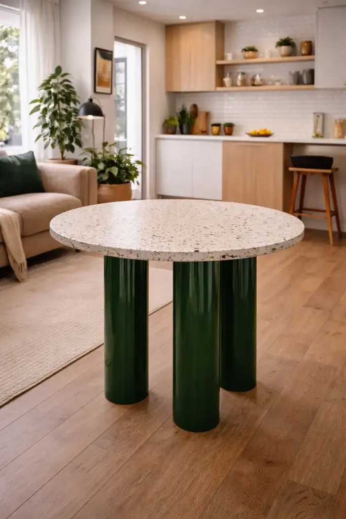 Comedor Nogal (Diámetro: 80cm - Altura: 72cm, Azufral, Verde Esmeralda)