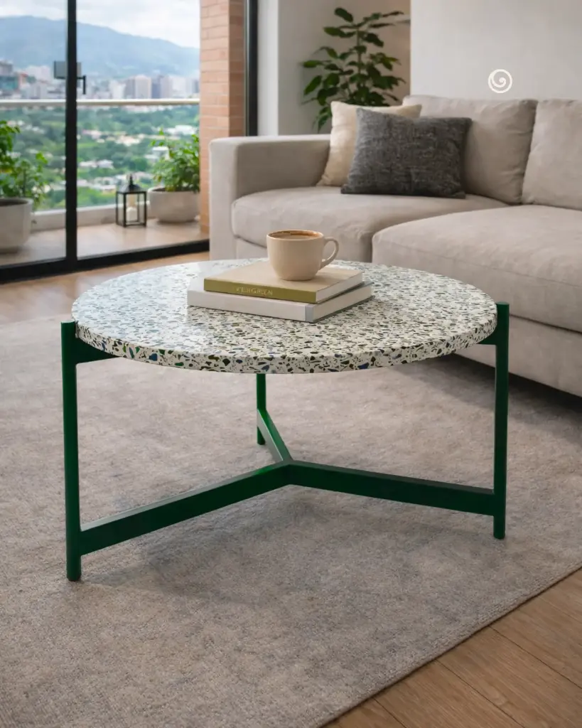 Mesa Jaguar (Diámetro: 65cm - Altura: 42cm, Azufral, Verde Esmeralda)